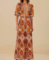 FARM RIO Floral V-neck Jumpsuit in multicolor - women's pants - detail view