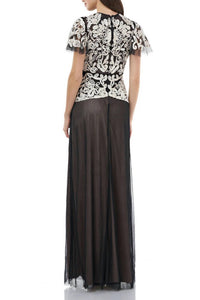 Js Collections - Women's Crew Neck Embroidered Mesh Dress