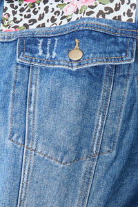 Baeful - Floral Distressed Raw Hem Denim Jacket