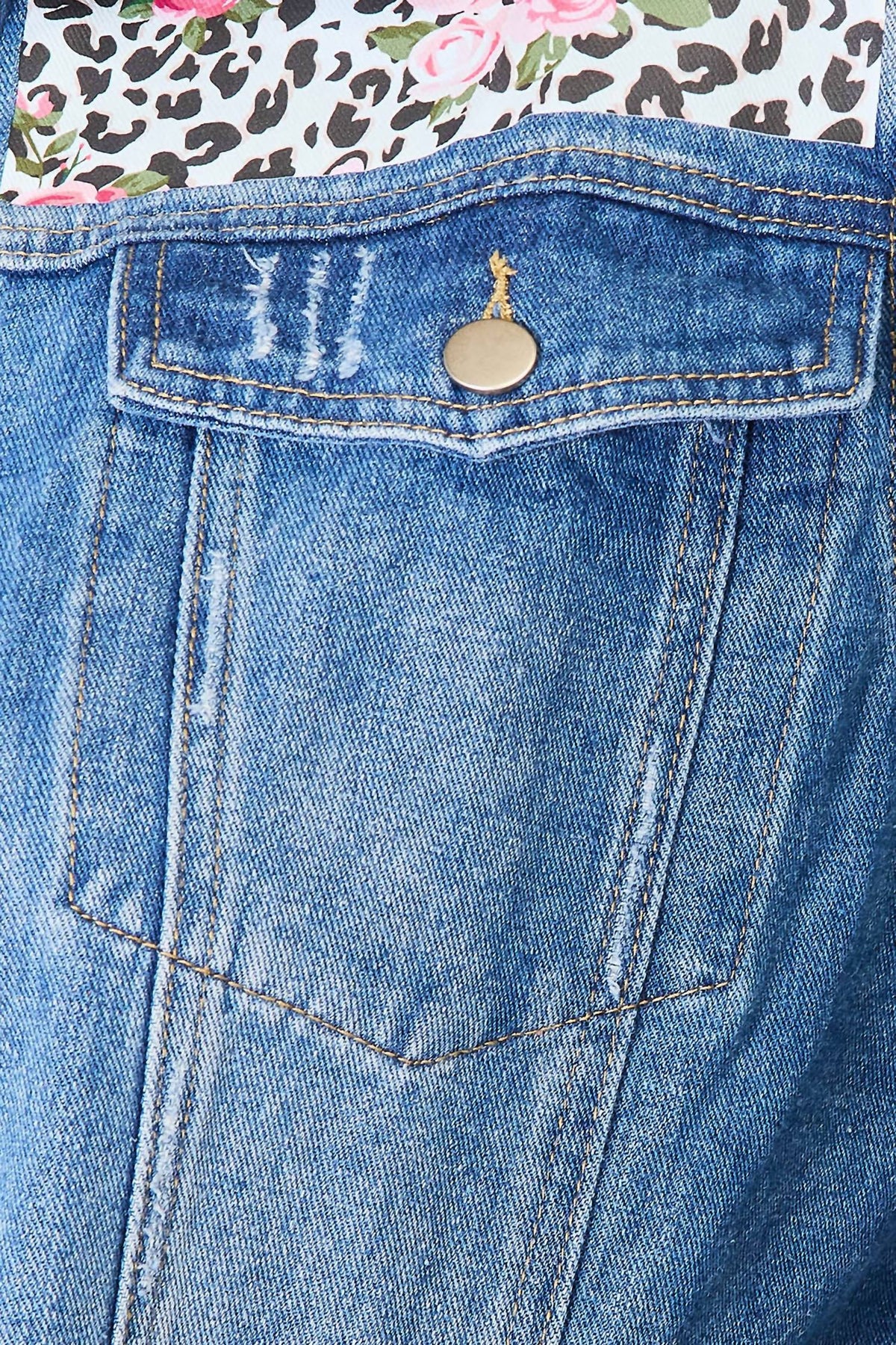 Baeful - Floral Distressed Raw Hem Denim Jacket