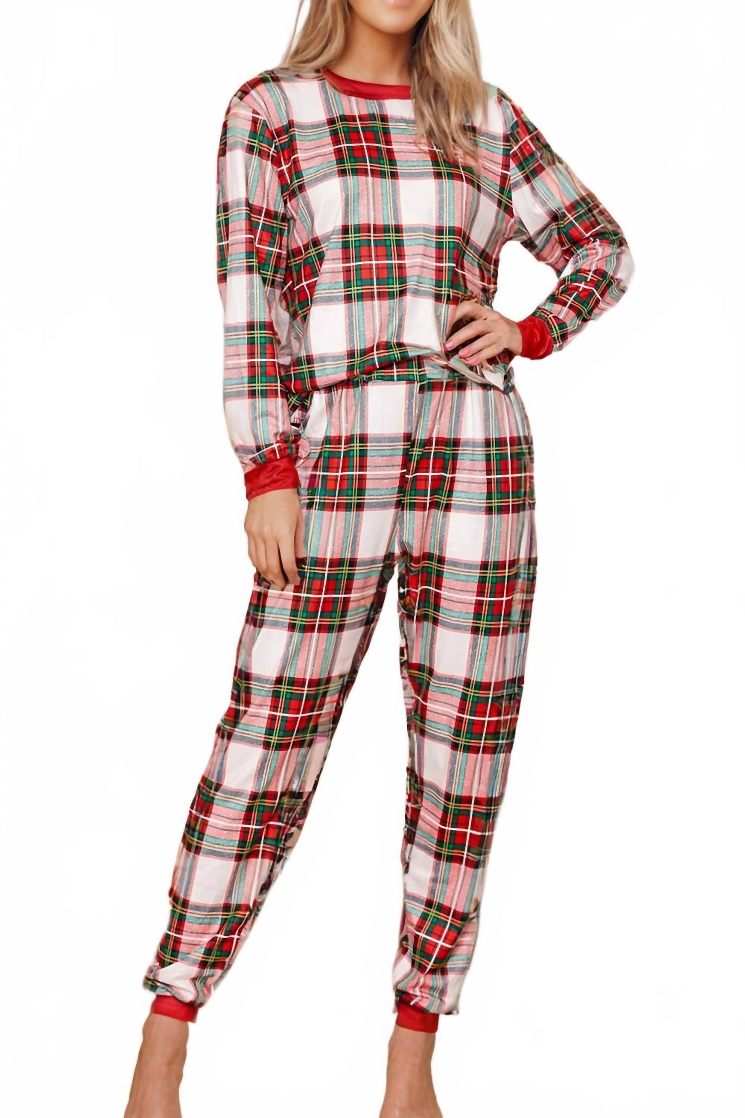Liam & Company Lucy Plaid Christmas Pajamas Set in red multi - women's intimate