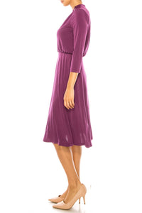 London Times - Crewneck A-line Midi Dress