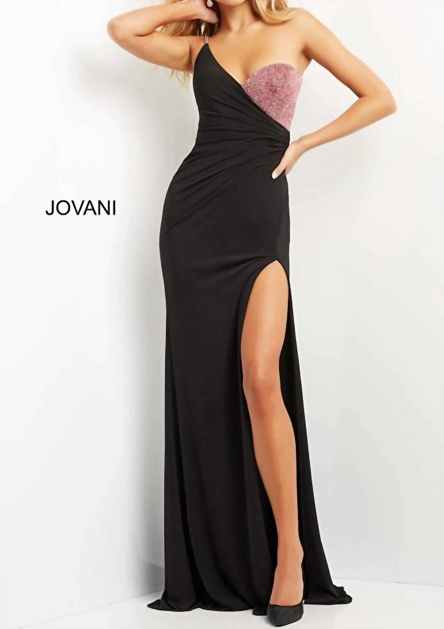 Jovani - Embellished Bust Fitted Evening Dress