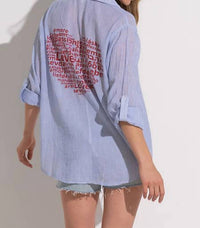Elan - Striped Heart Button Down Top