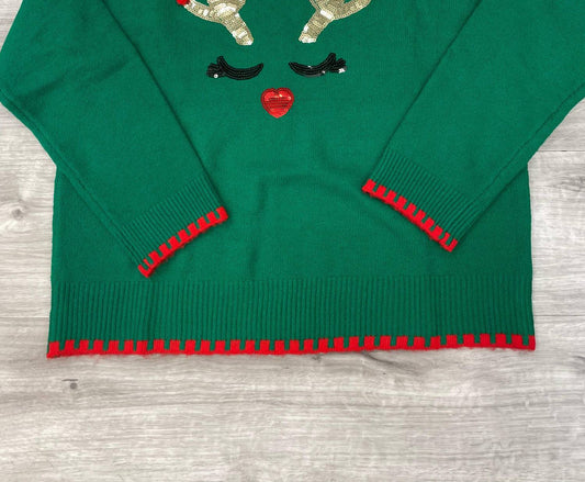 Jodifl - Women's Sequin Reindeer With Pom Poms Sweater