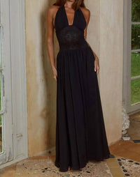 Runaway - Fernanda Plunge Halter Maxi Dress