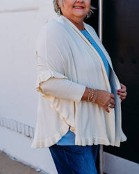 Multiples - Ruffle Hem Shawl Knit Cardigan