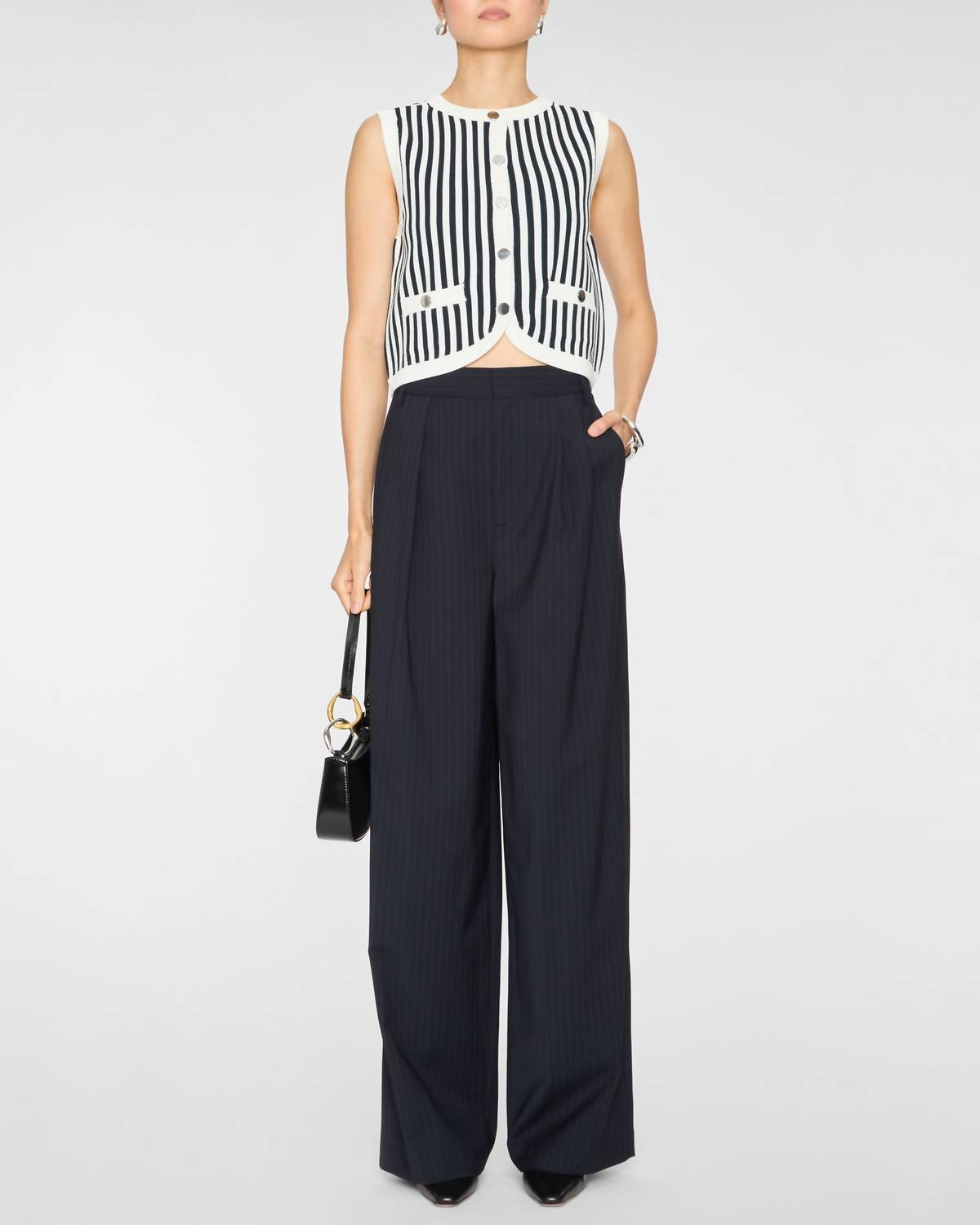 Veronica Beard Leland Sleeveless Vest in navy off white - women's jacket