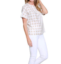 Multiples Sheer Check Lightweight Top in khaki - women's blouse - detail view