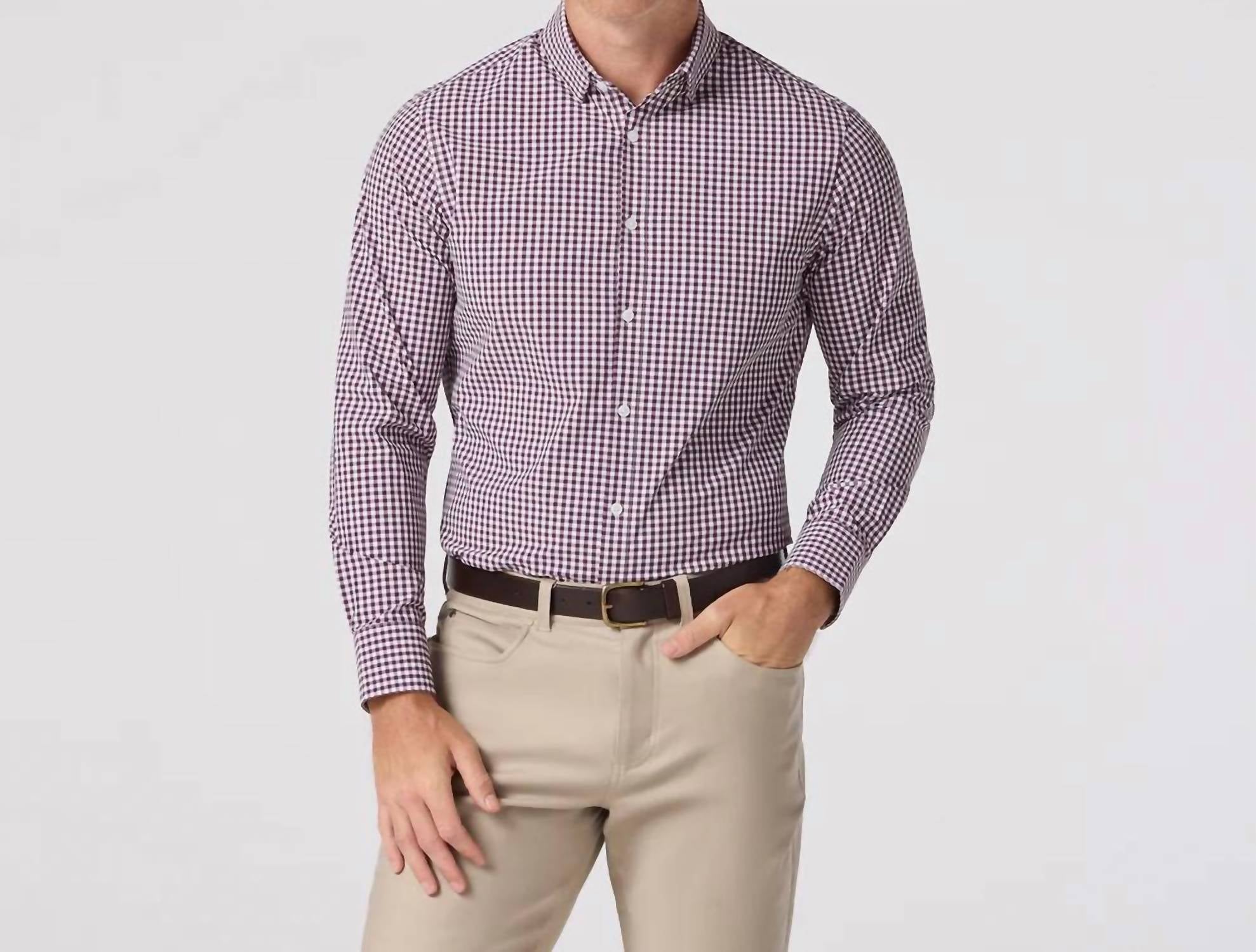 Mizzen + Main Leeward Trim Fit Long Sleeve Dress Shirt in eggplant crew gingham - men's shirt