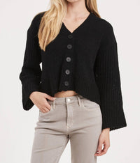 Another Love Samira Button Front Chunky Knit Cardigan in black - women's cardigan