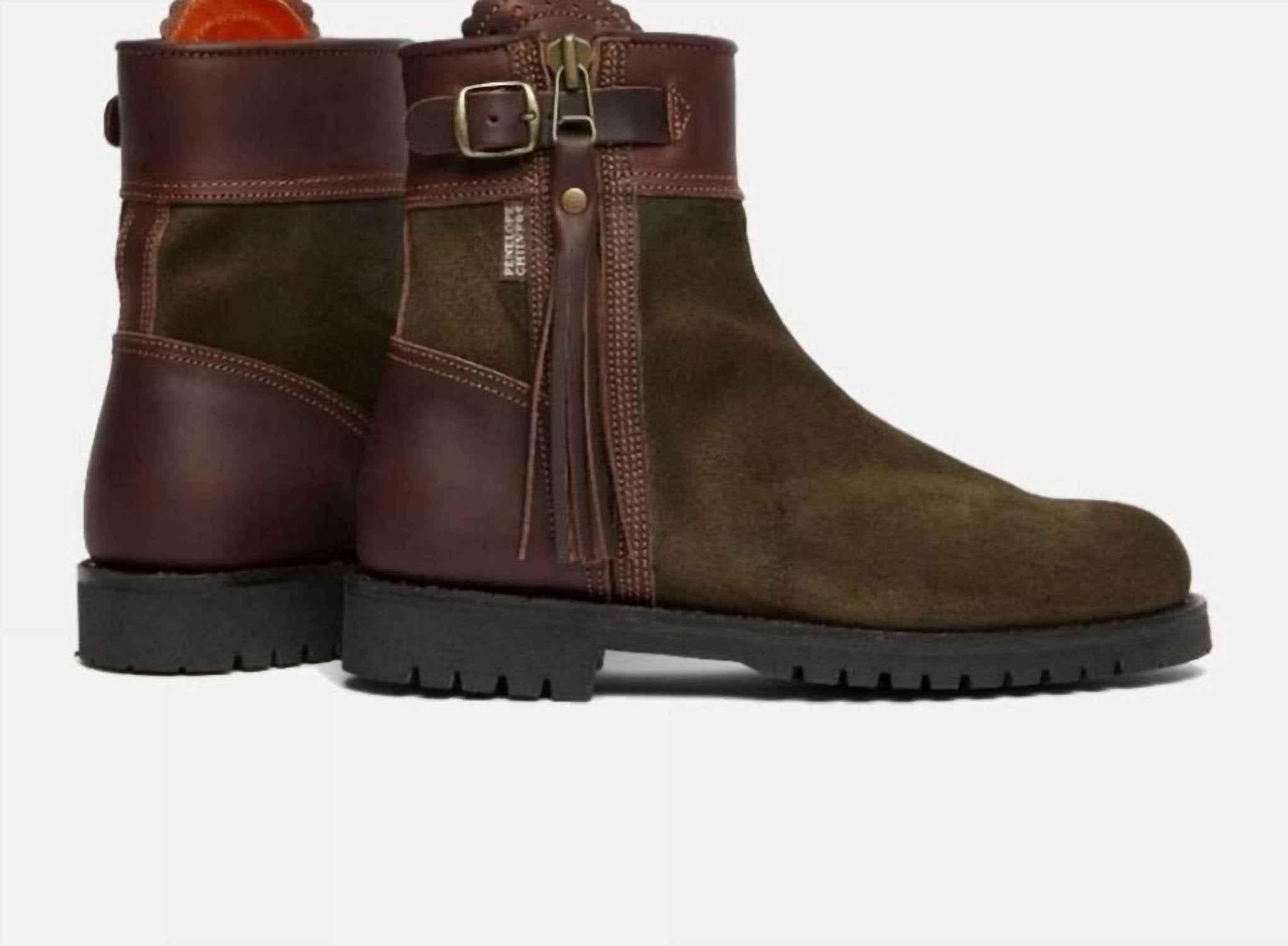 PENELOPE CHILVERS Women's Inclement Cropped Tassel Boot in seawood conker - women's shoe - detail view