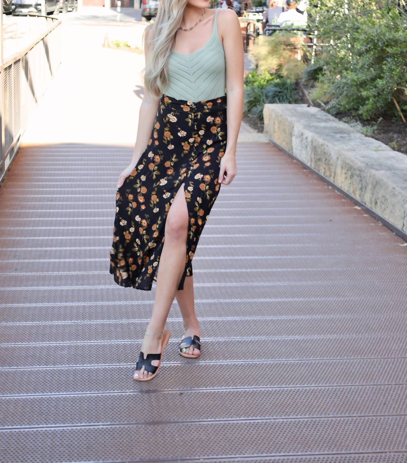 By Together - Floral Print Straight-line Midi Skirt
