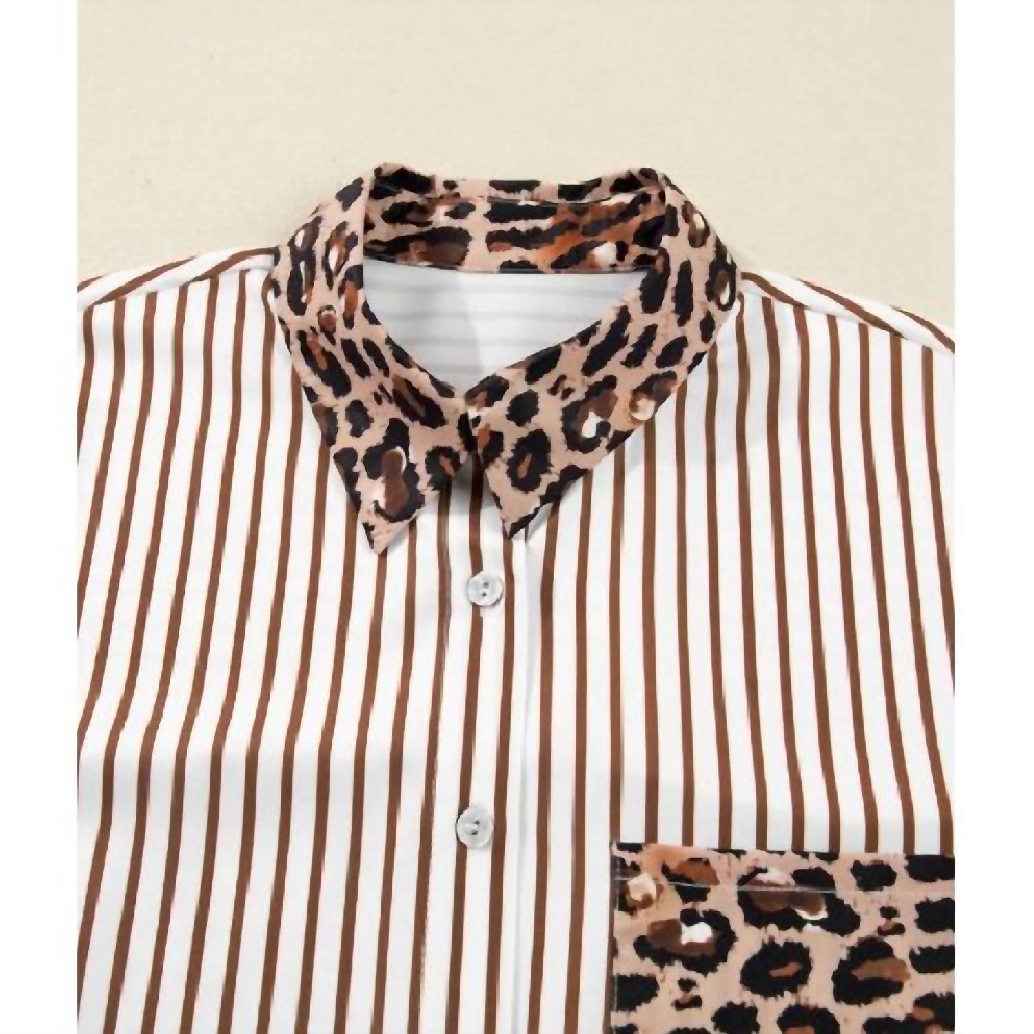 Aapparella - Stripe Leopard Patchwork Maxi Shirt Dress