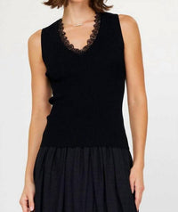 current air Lace Neck Sleeveless Sweater Tank Top in black - women's tank top