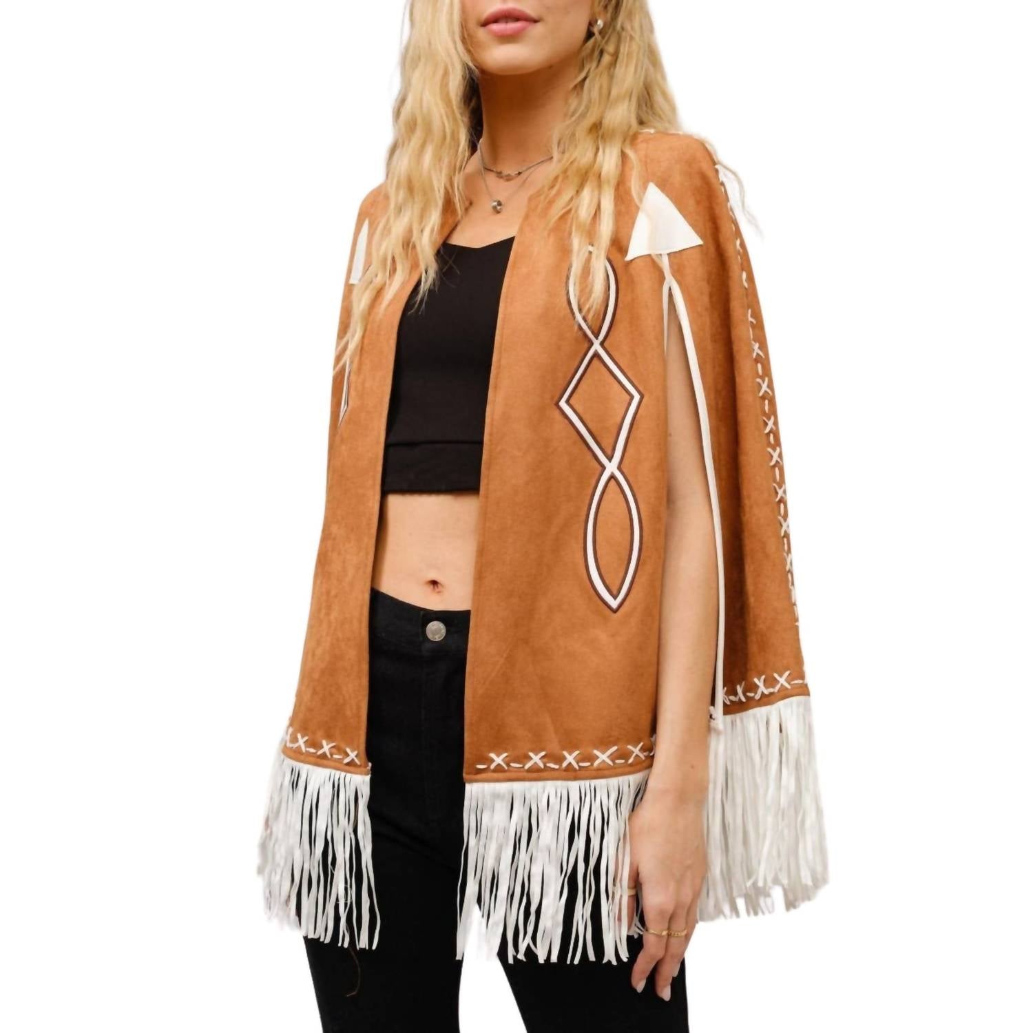 Blue B - Fringe Detail Open Cape Jacket