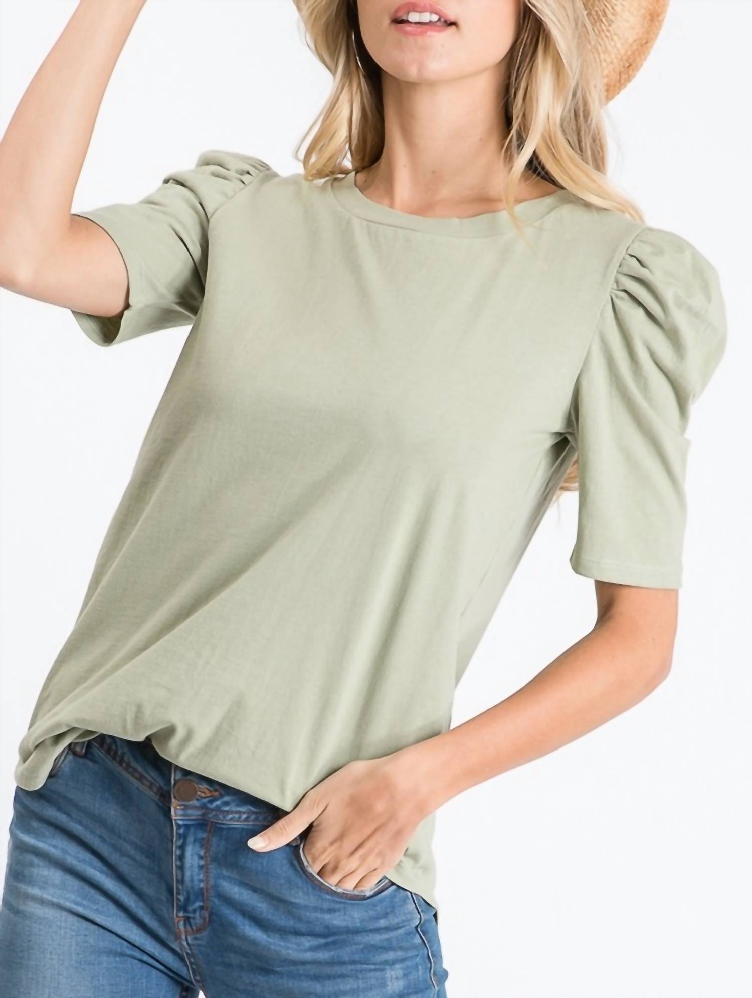 SOLID PUFF SLEEVE TOP