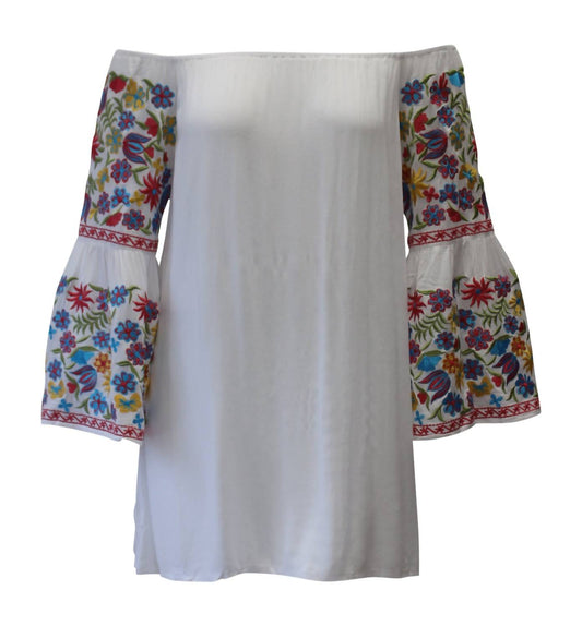 Velzera - Women's Floral Embroidered Off The Shoulder Dress