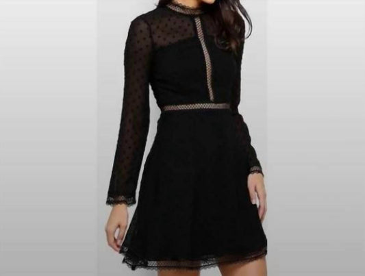 Bardot - Jewel Neck Long Sleeve Cherie Dobby Chiffon Mini Dress