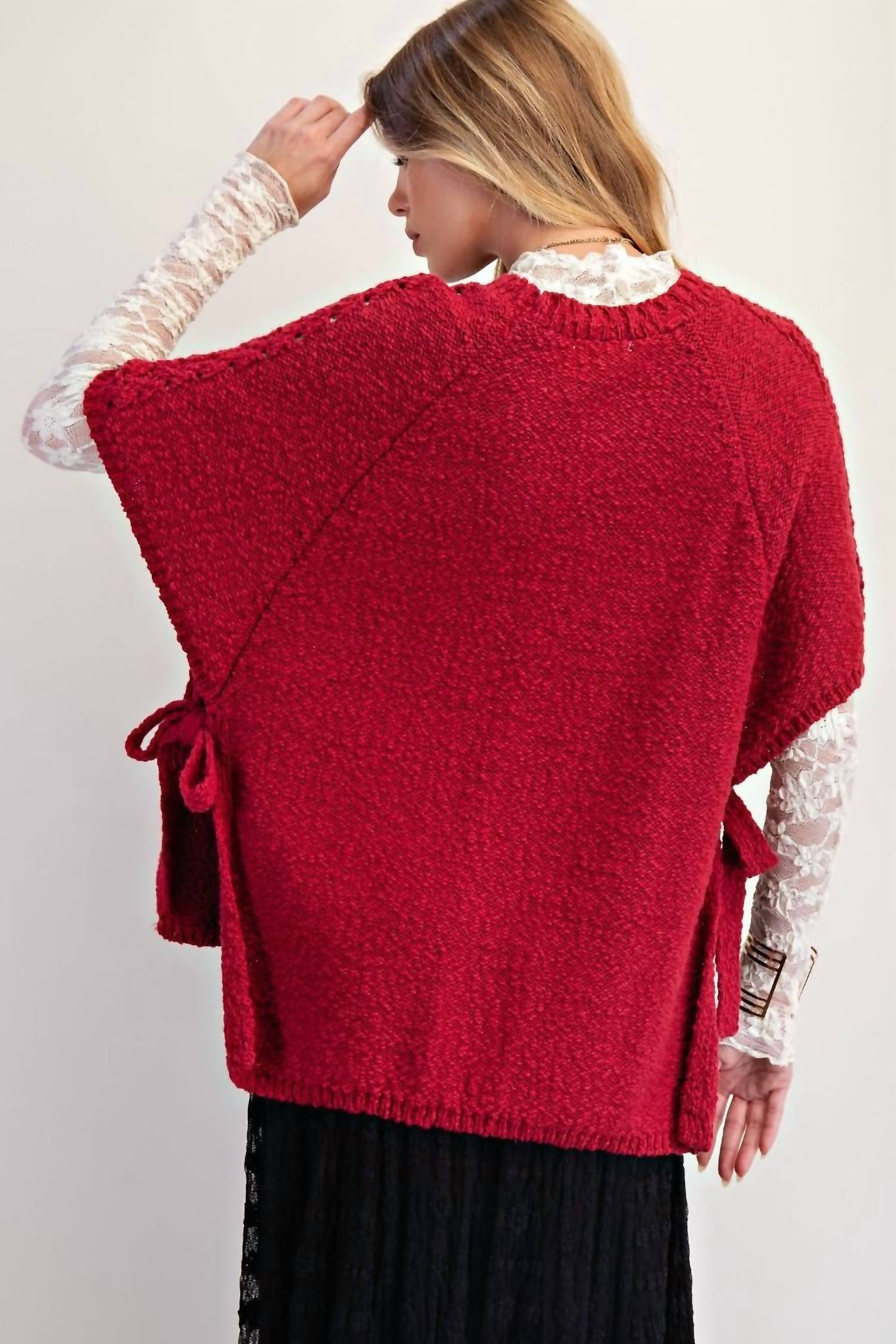 Easel - Half Sleeves Knitted Sweater Poncho