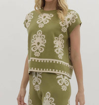 entro kint sweater top in olive - women's sweater - detail view