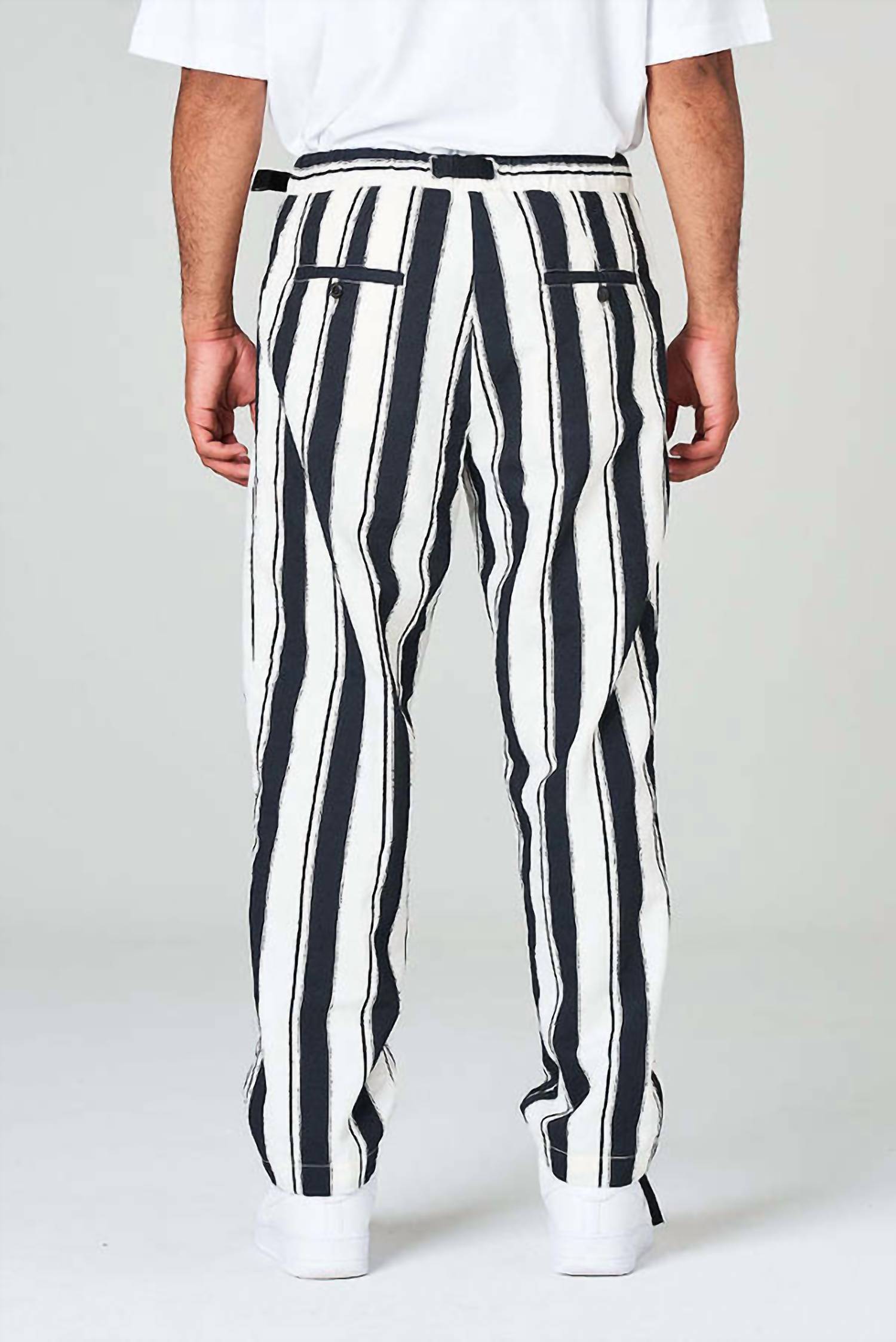 WHITE SAND Parachute Canvas Stripe Pant in black white - men's jeans - detail view