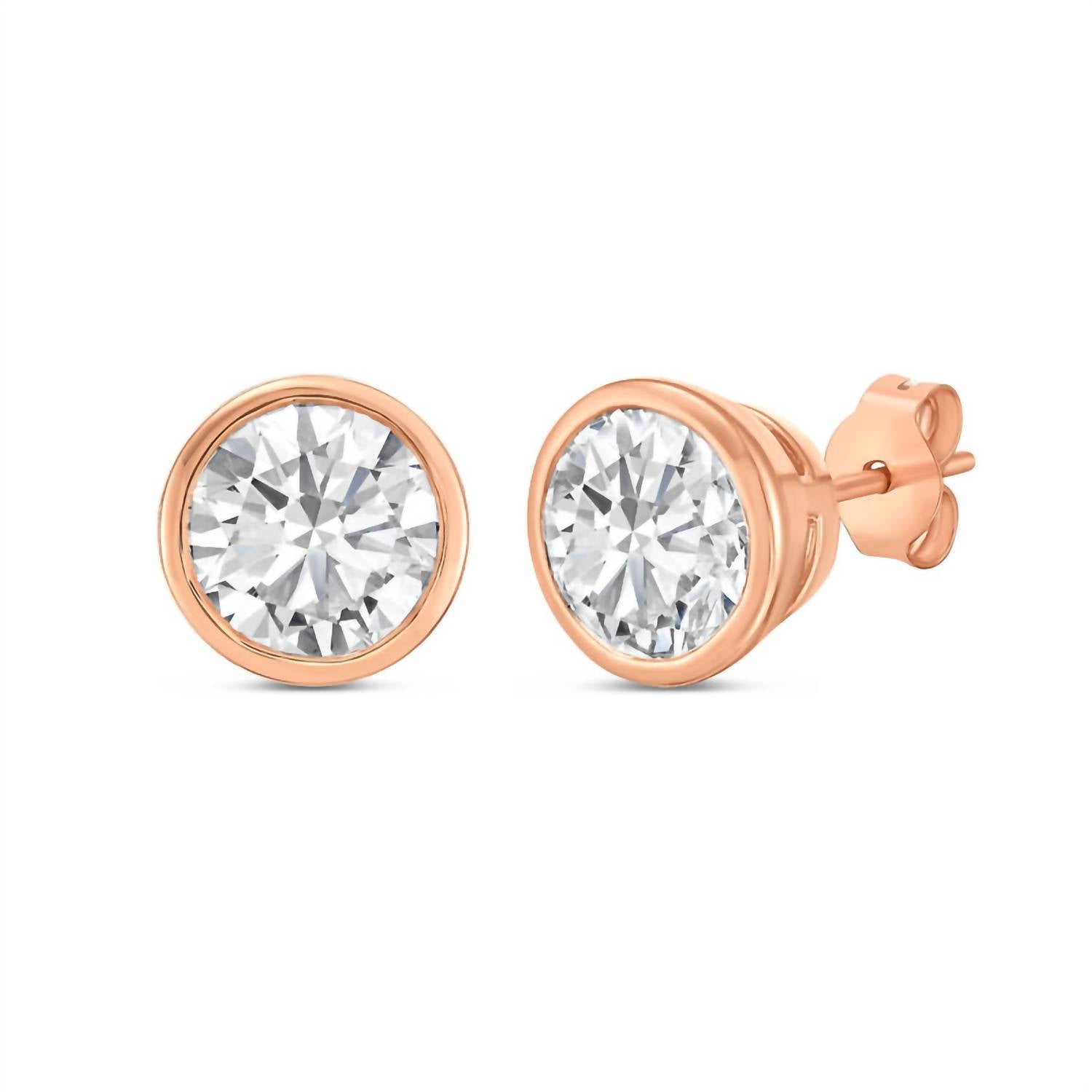 Diana M Jewels - Women's Lab Grown Round Stud In A Bezel Setting Earrings (8.00 Ct)