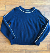 Autumn Cashmere Women's Shaker Crew Sweater with Contrast Stitching in navy combo - women's sweater