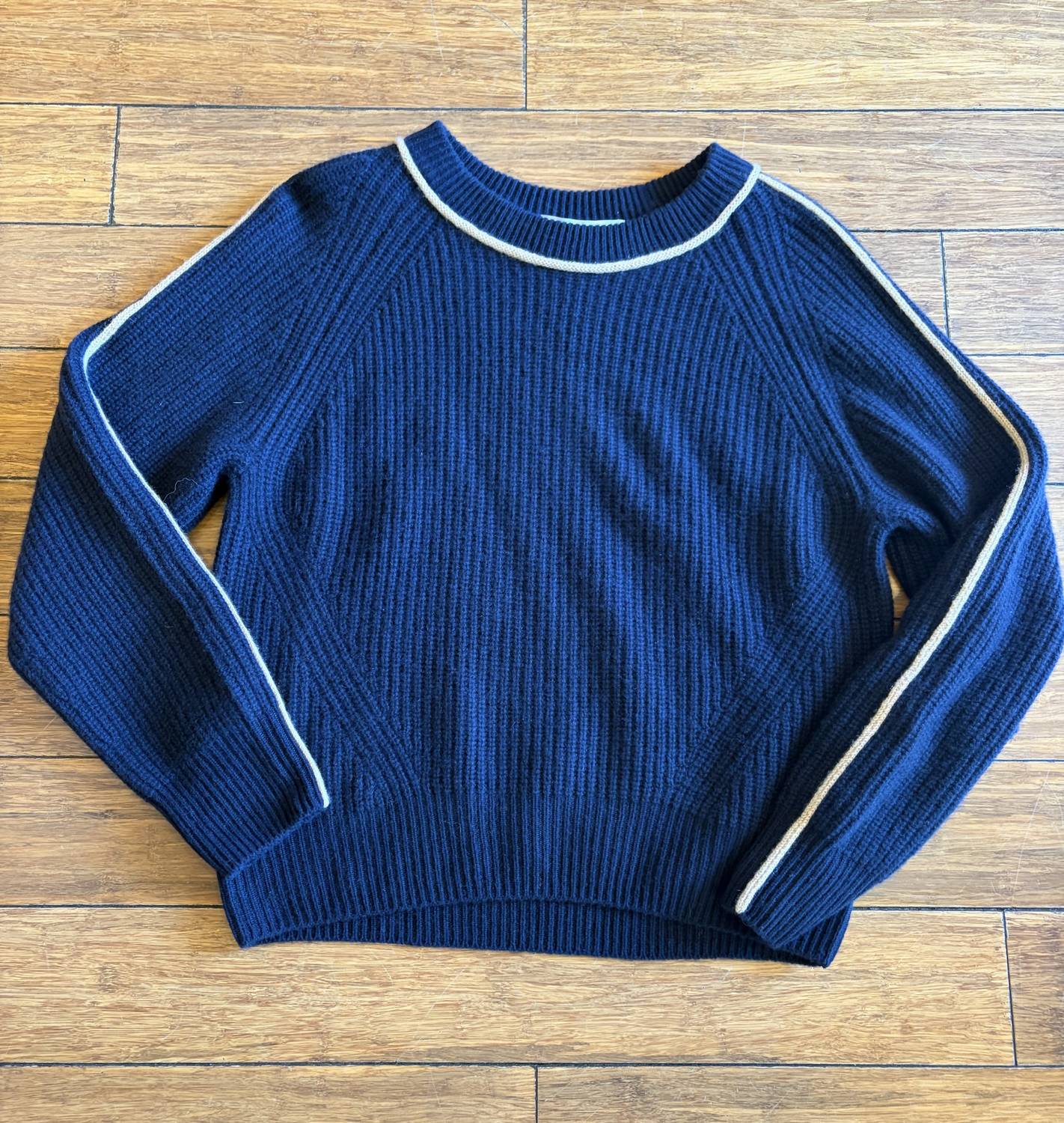 Autumn Cashmere Women's Shaker Crew Sweater with Contrast Stitching in navy combo - women's sweater