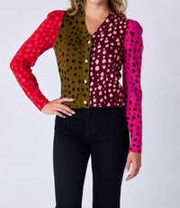 Crosby by Mollie Burch Jovie Cardigan in spotted colorblock - women's cardigan
