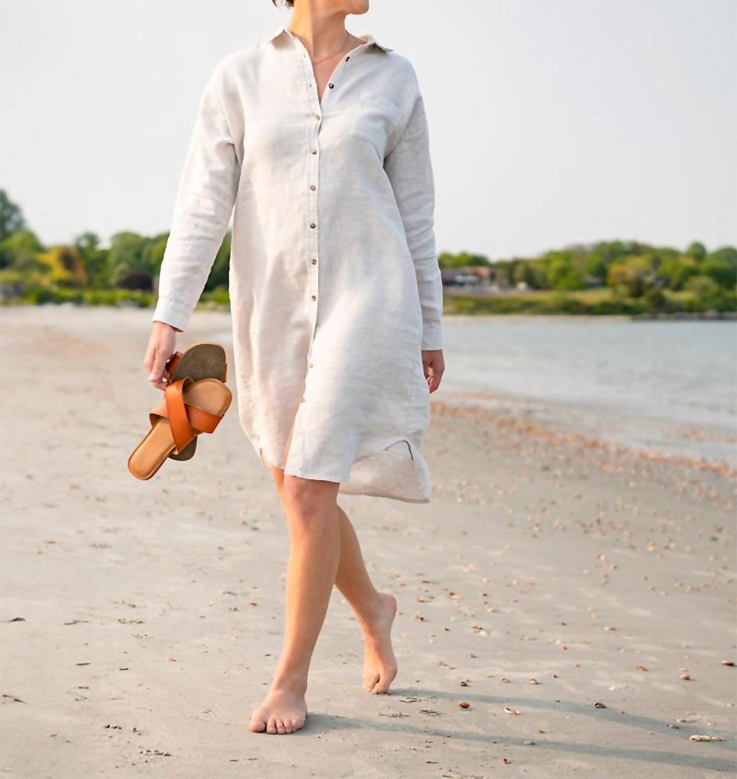 Line In The Sand - Coastal Linen Mini Shirt Dress