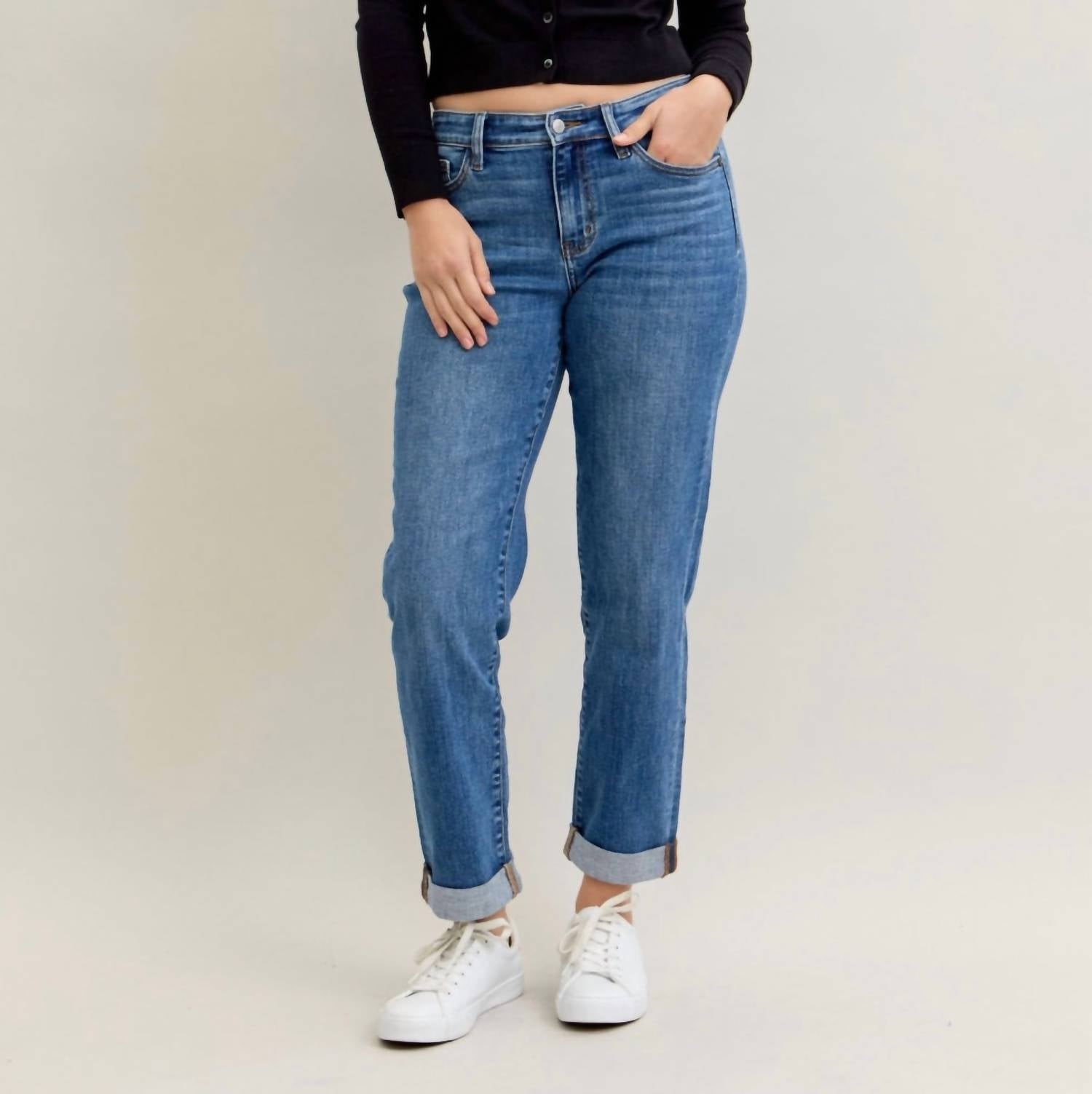 Judy Blue - Classic Cuffed Mid Rise Boyfriend Jeans