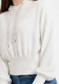 Brodie Cashmere Hilary Hoodie in organic white - women's top - detail view