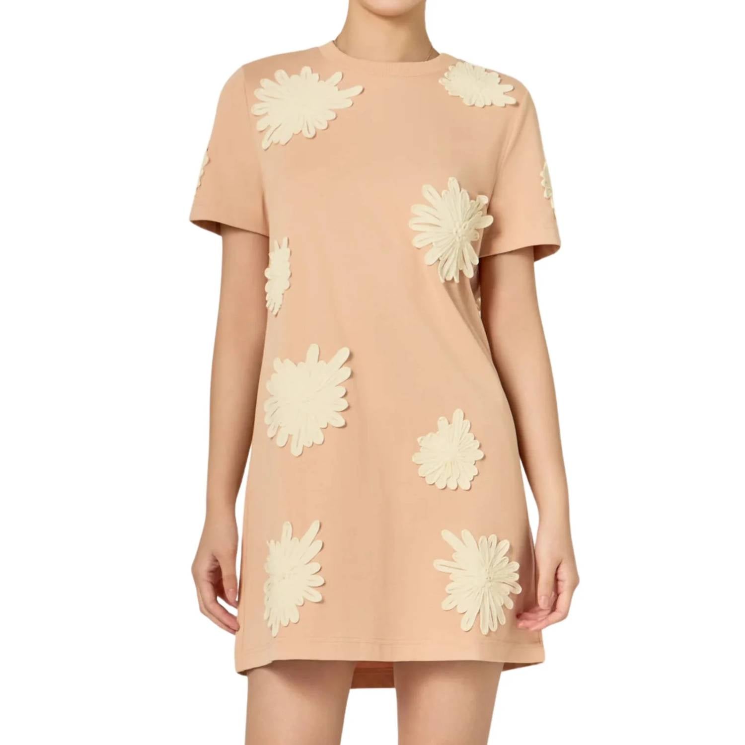 English Factory - Floral Appliqué Mini T-shirt Dress
