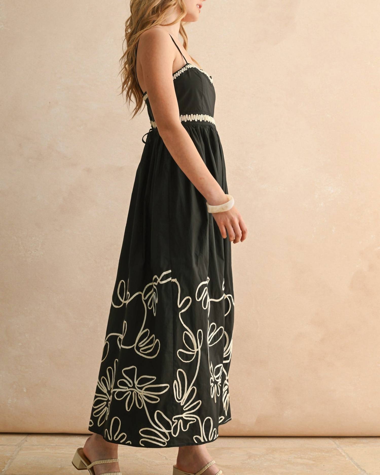 Miou Muse - Patch Detailed Embroidered Midi Dress