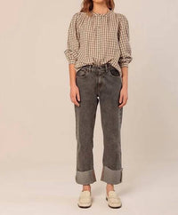Indi & Cold - Rolled Hem Straight Fit Denim Pant