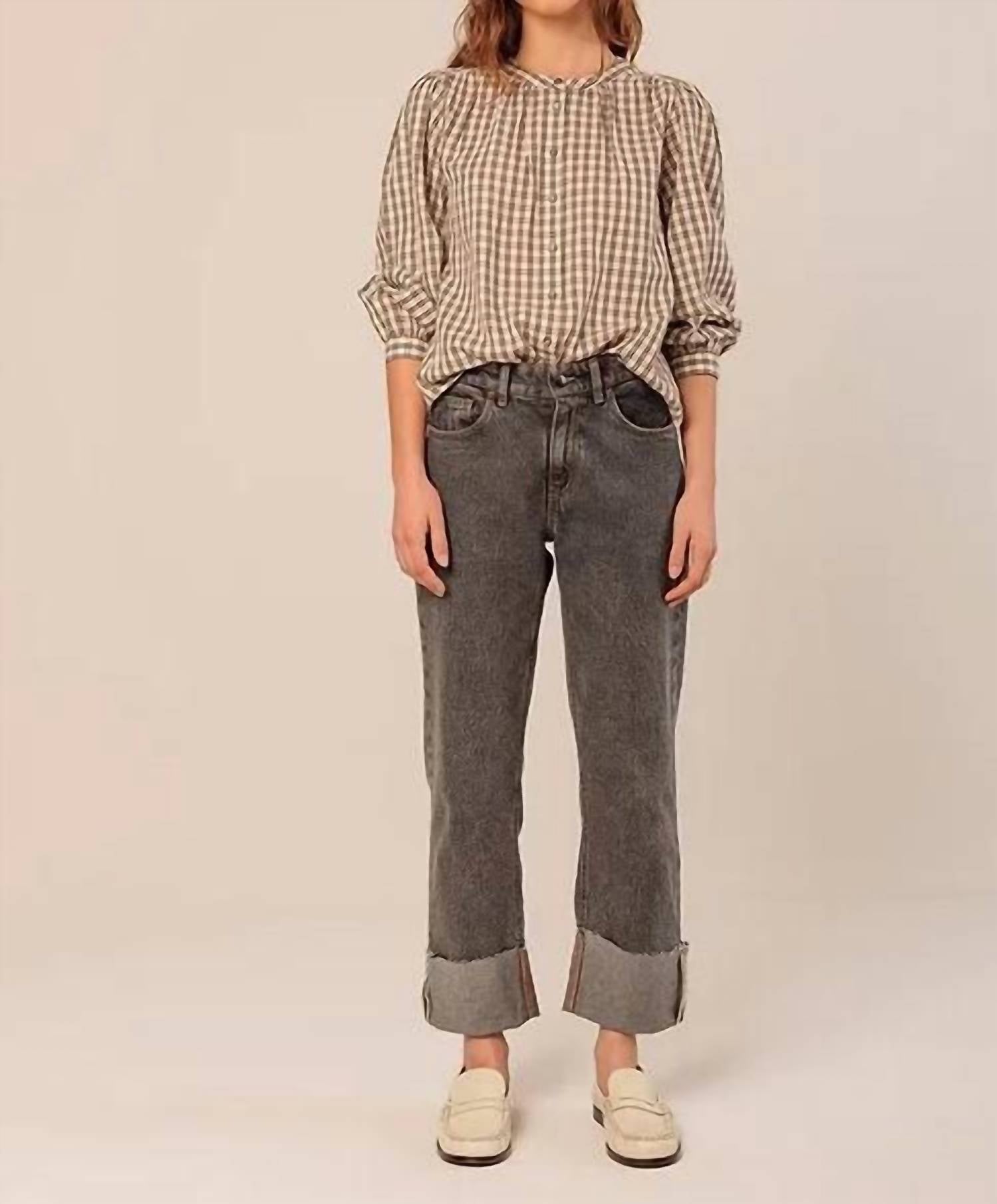 Indi & Cold - Rolled Hem Straight Fit Denim Pant
