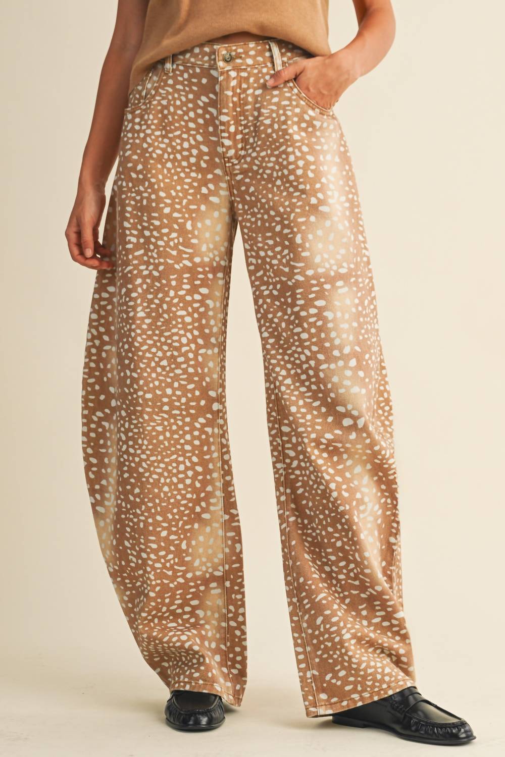 AnnieWear Oh Deer Loose Fit Barrel Jeans in light umber - women's jeans - alternate view