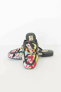 Mia Shoes Women's Bouquet Embroidered Slip On Mules in black - women's shoe - detail view