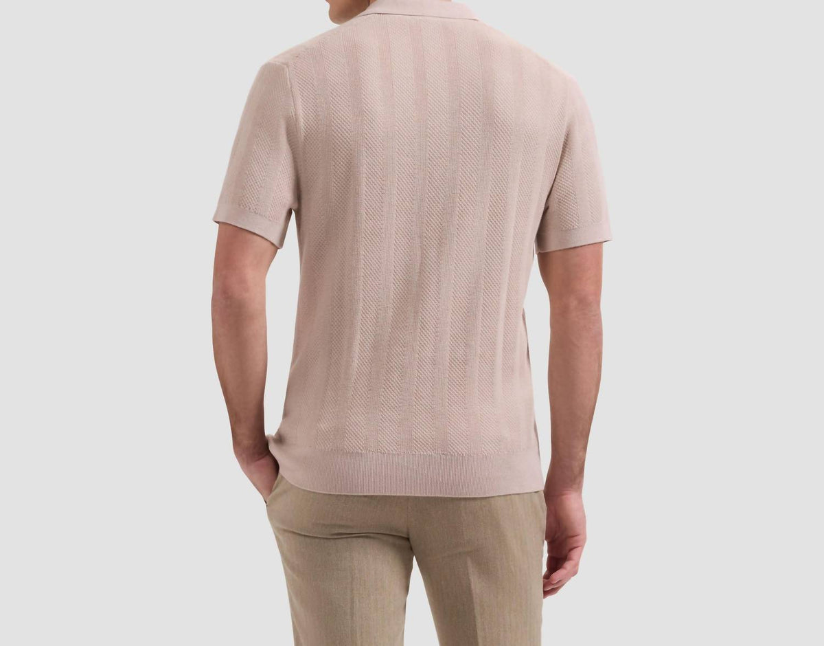 Bugatchi Uomo - Textured Stripe Johnny Collar Short-sleeve Sweater