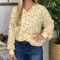 Easel Floral Thermal Top in oatmeal - women's long sleeve top