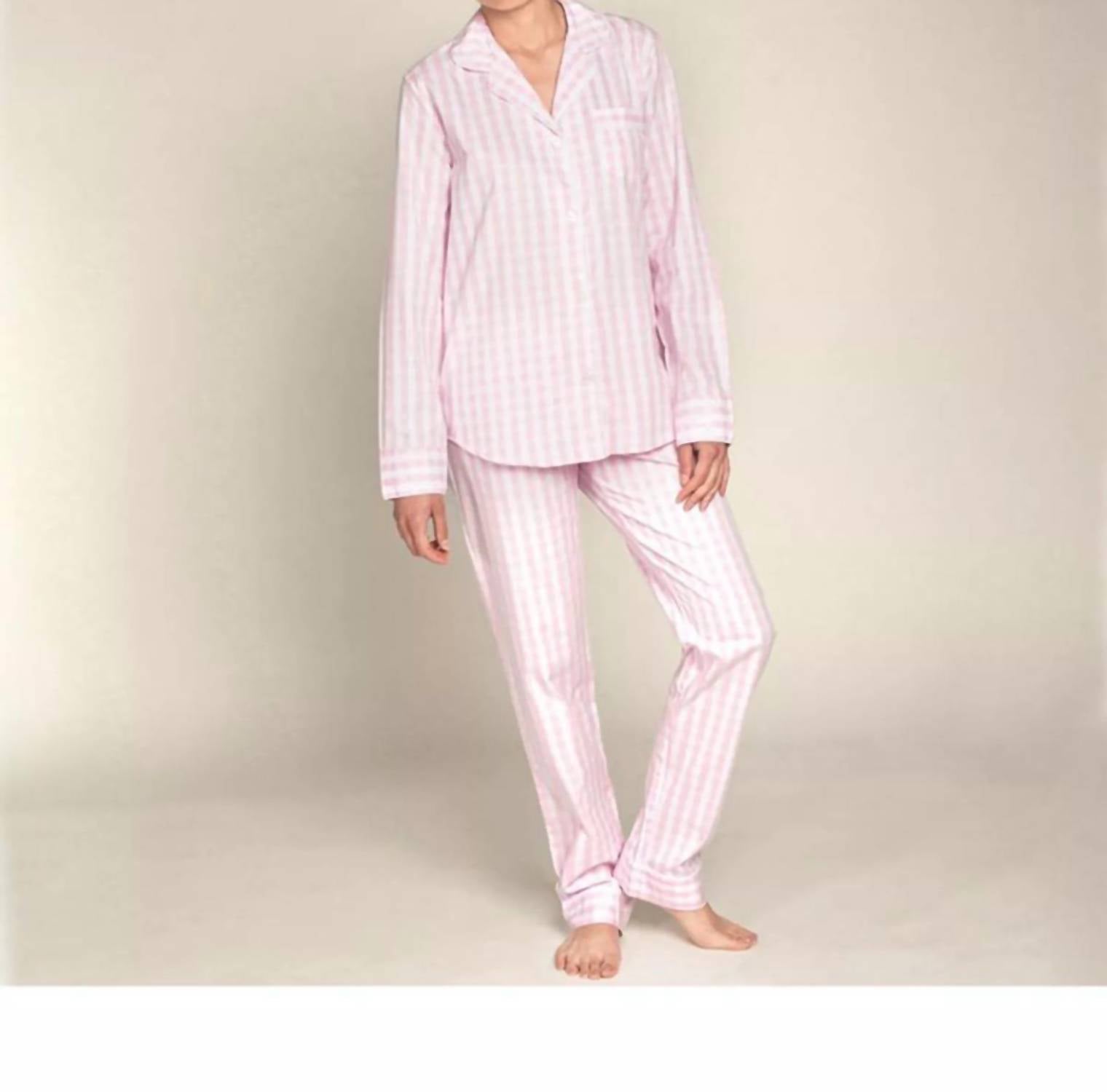 Petite Plume GINGHAM PAJAMA SET in pink - women's sleepwear - detail view