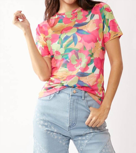 Davi & Dani - Floral Print Mesh Top