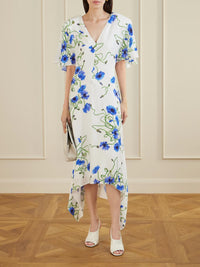 Stella Mccartney - Floral Silk V Neck Midi Dress
