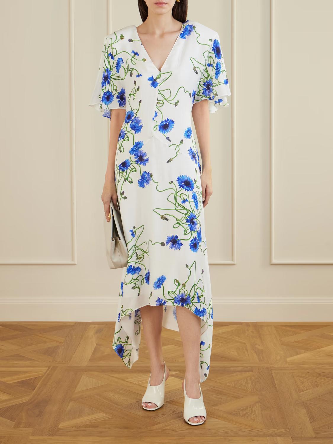Stella Mccartney - Floral Silk V Neck Midi Dress