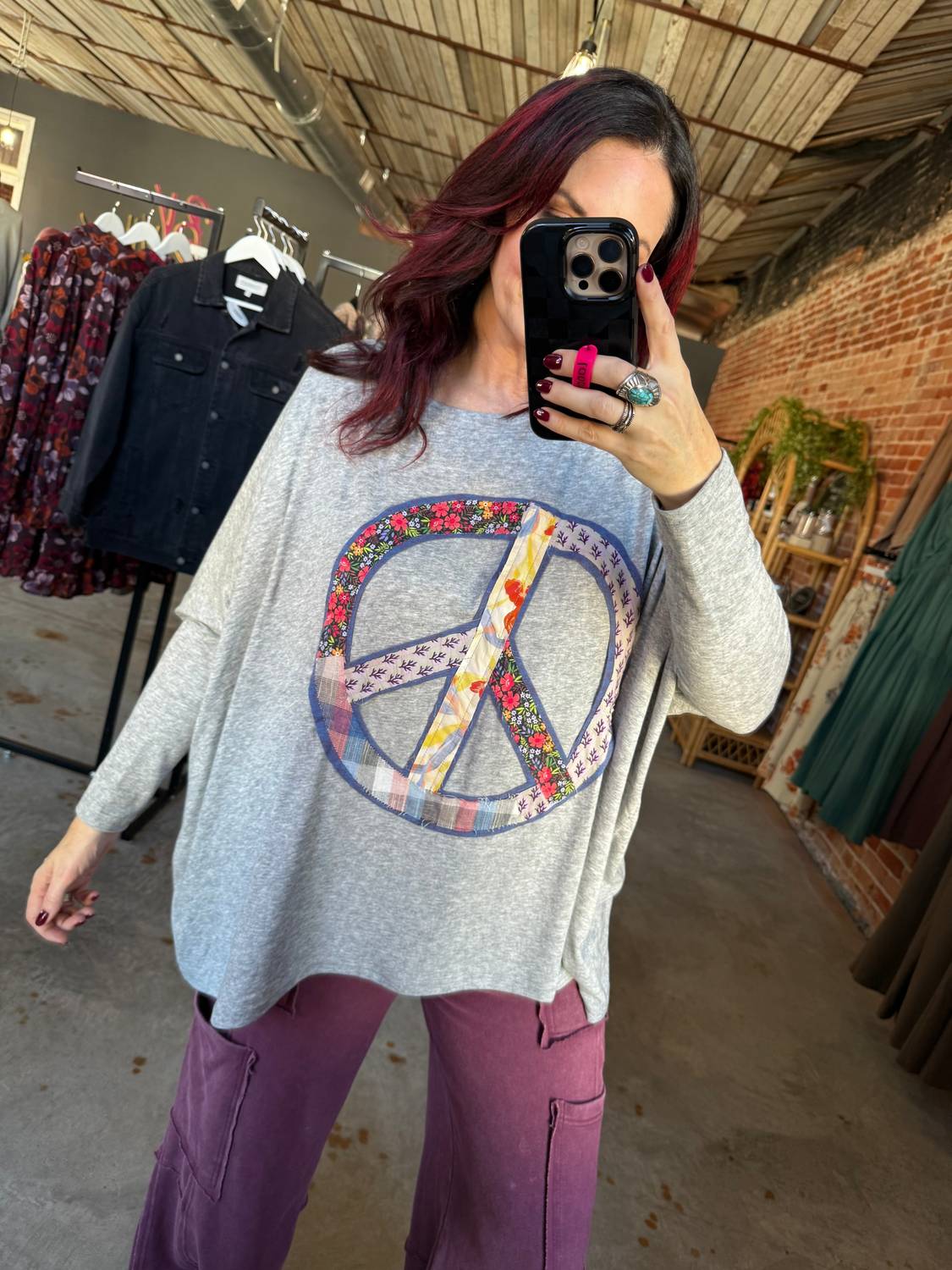 Easel Women's Peace Patch Tunic in grey - women's shirt