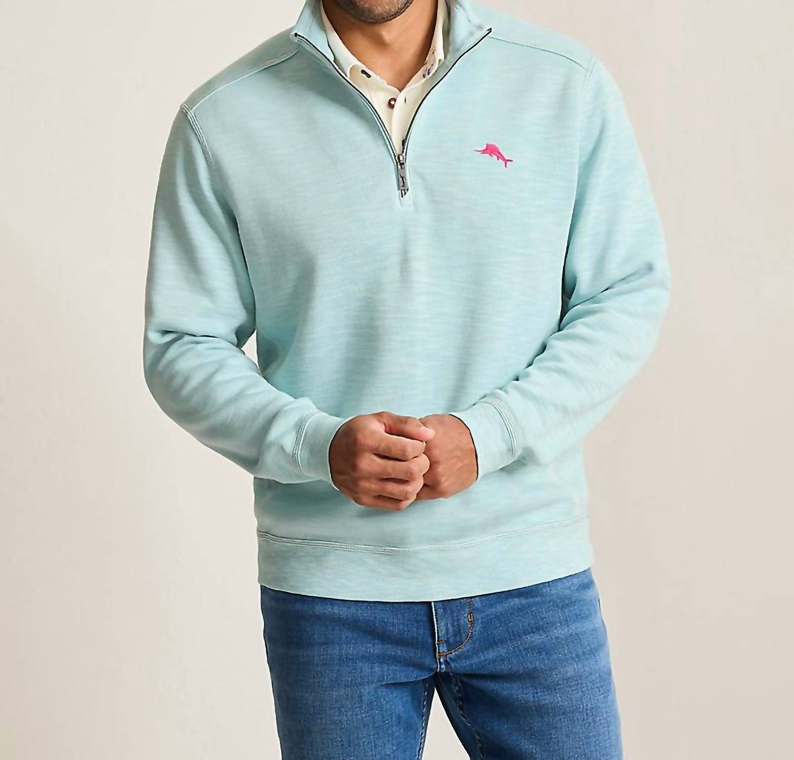 TOMMY BAHAMA Tobago Bay 1/2 Zip Sweatshirt in sterling blue - men's shirt