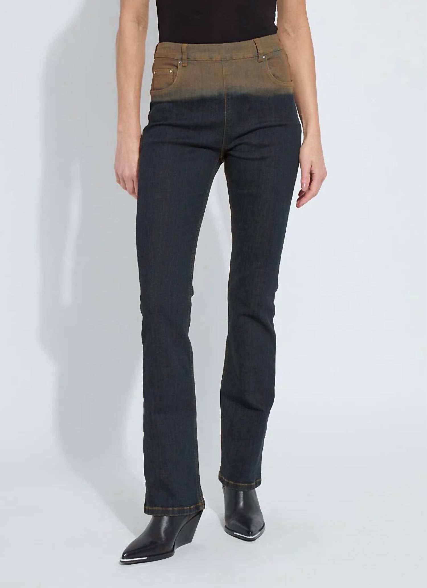 Lysse Ceri Slim Flare Premium Denim Jeans in dip dye black - women's jeans
