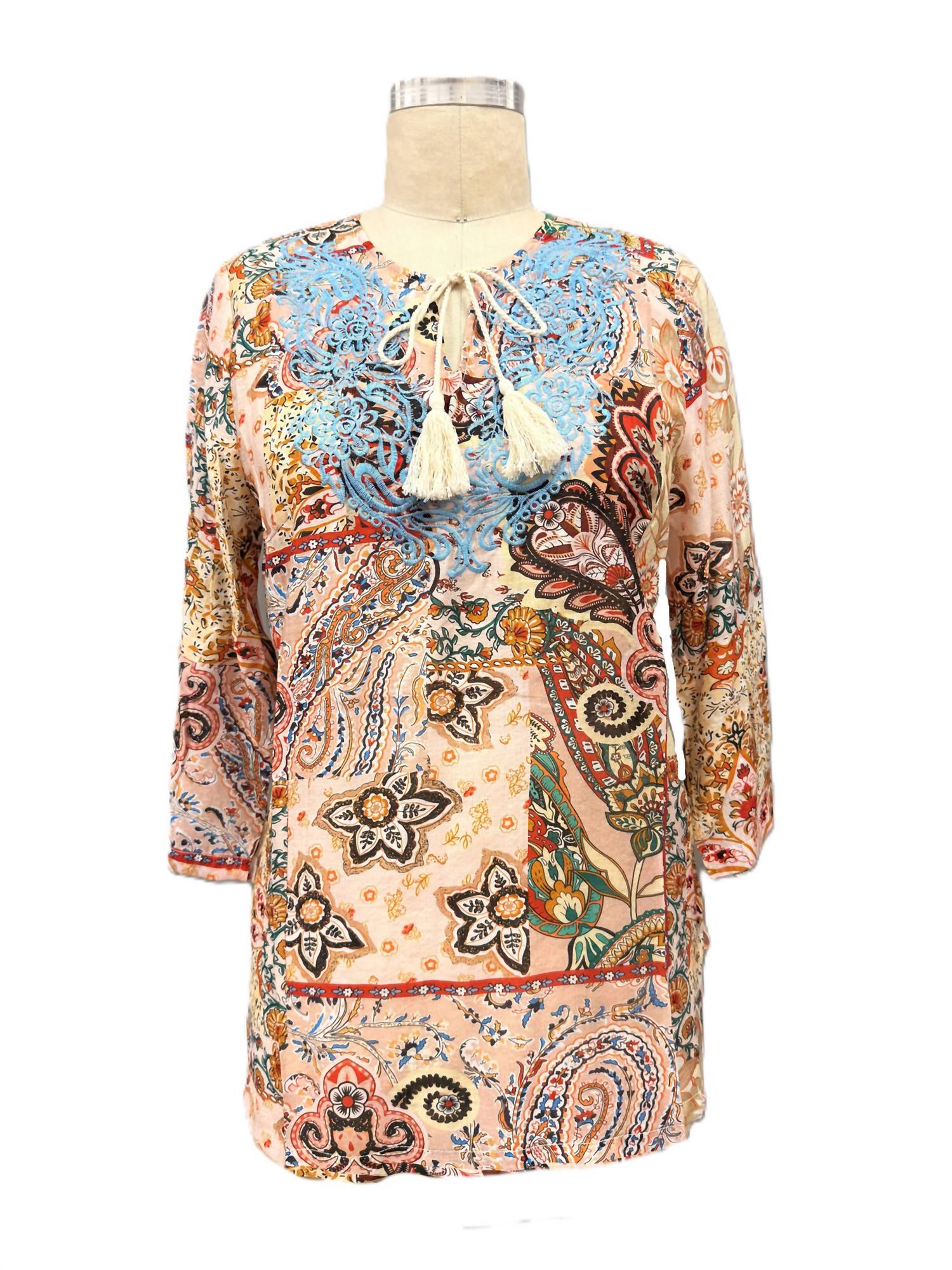 Paparazzi - Women's Embroidered Voile Print Tunic
