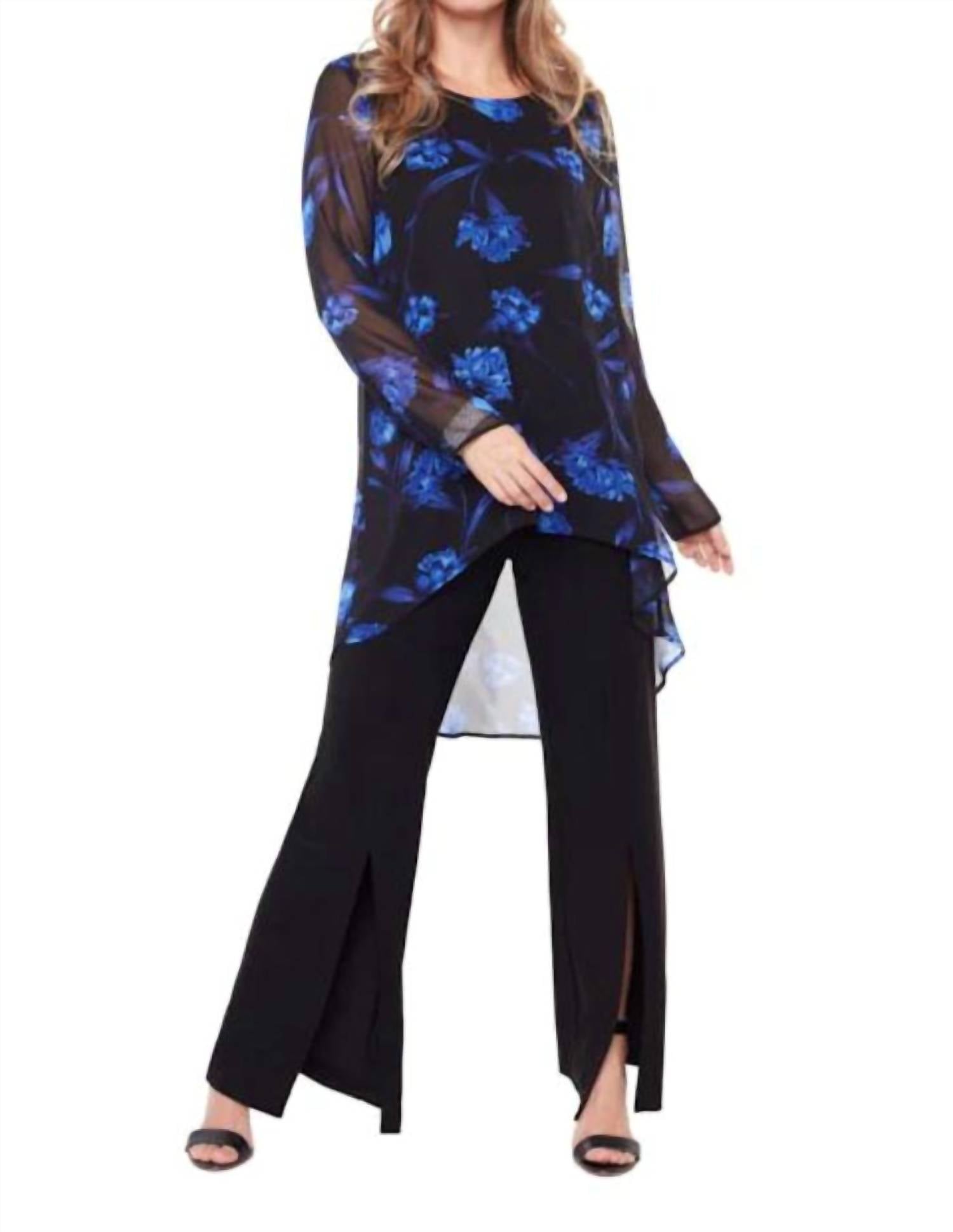Compli K Woven Long Sleeve Tunic in black blue - women's shirt